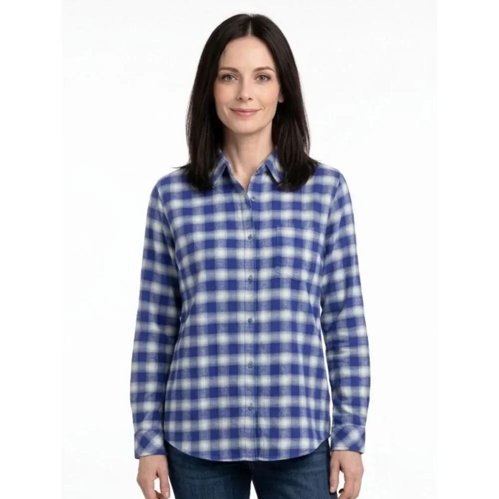 Dickies Crafted For Women Blue & Green Plaid Button Down Flannel Shirt